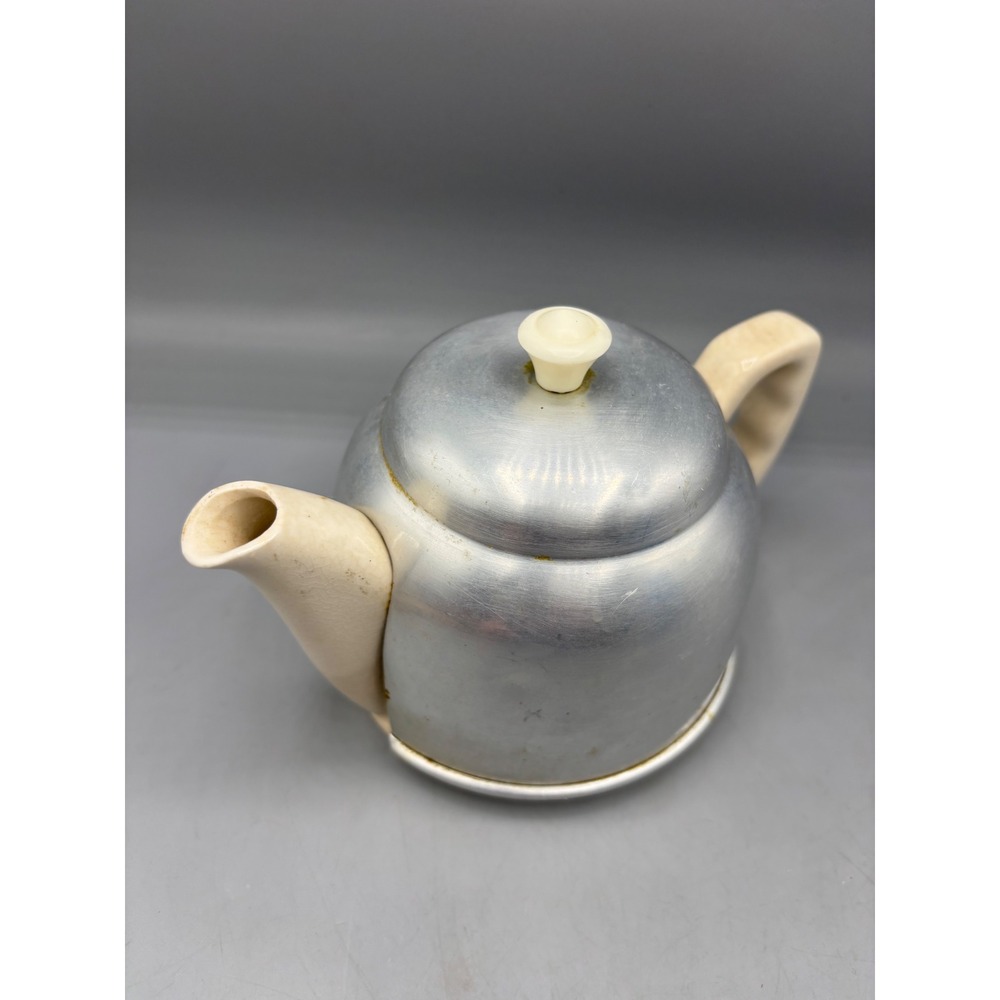 Vtg Ceramic‎ Teapot Aluminum Cozy Covered Single Serve Small